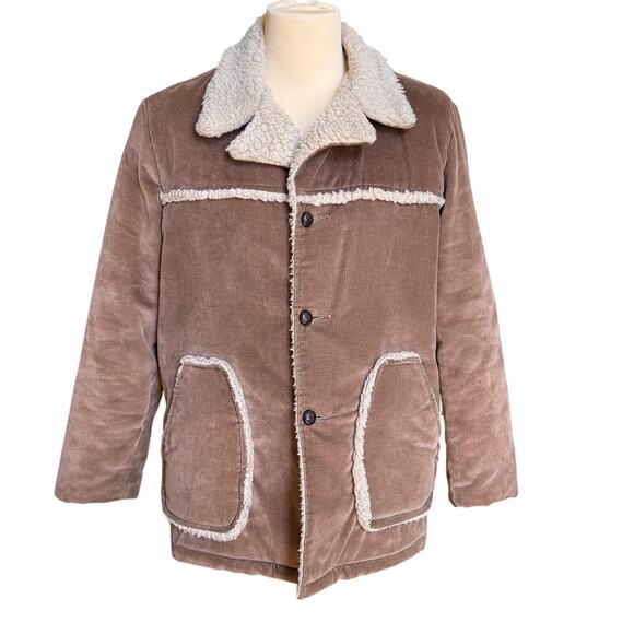 VTG 70s Fort Dodge Ranch Jacket Mens L Brown Sherpa Lining Western Boho Indie - Picture 1 of 10